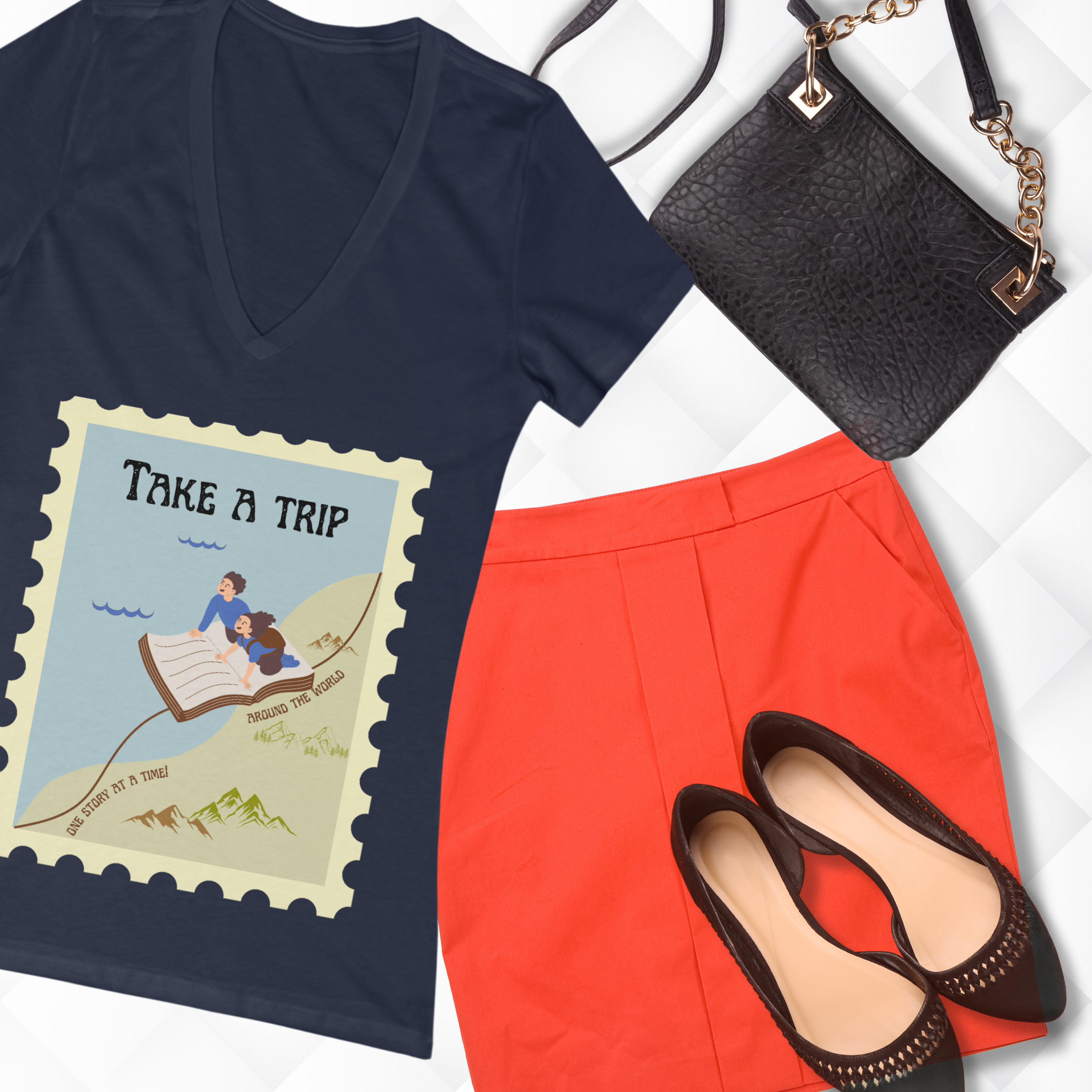 Take a trip –  Women’s Jersey Short Sleeve Deep V-Neck Tee