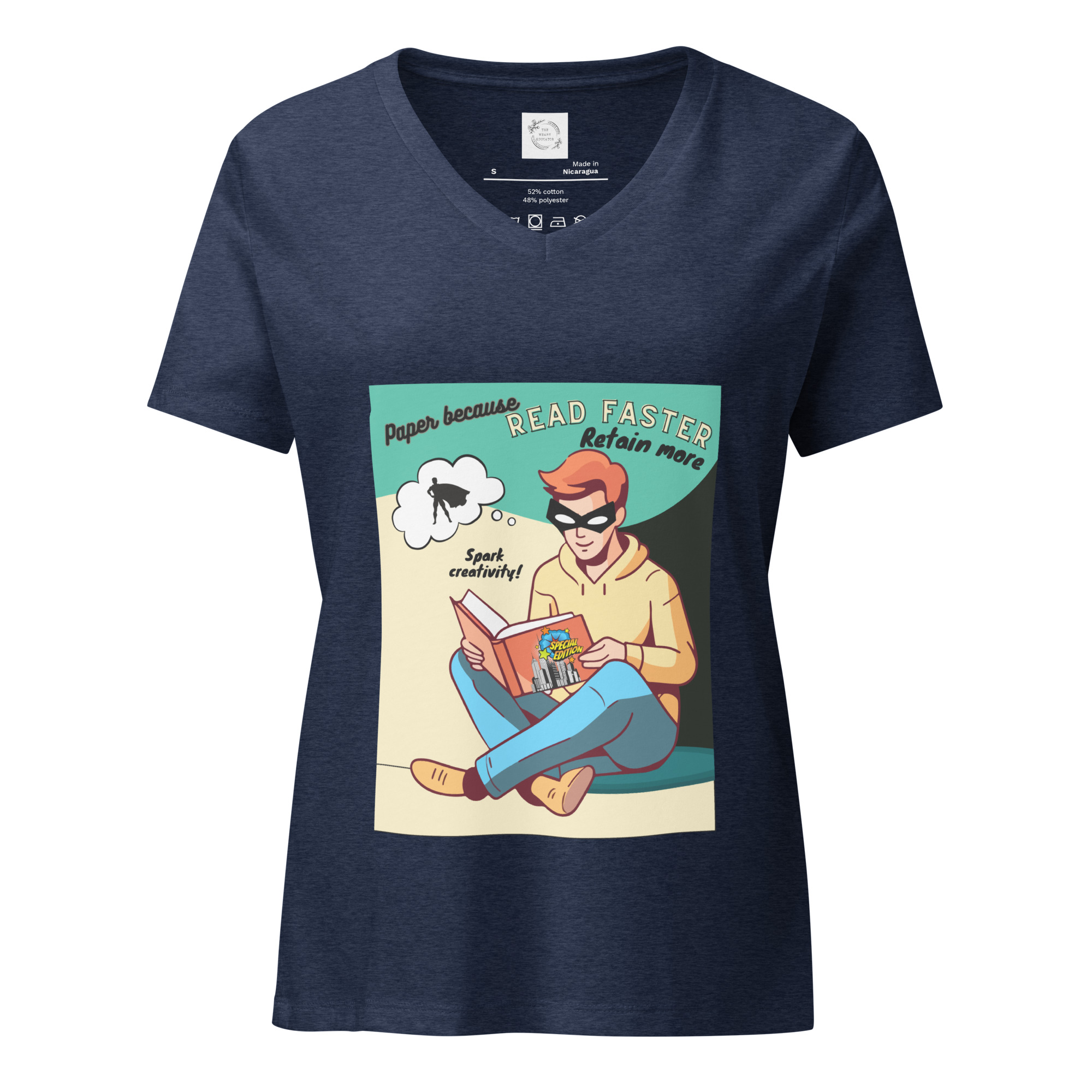 Be a superhero: READ! Women’s relaxed v-neck t-shirt